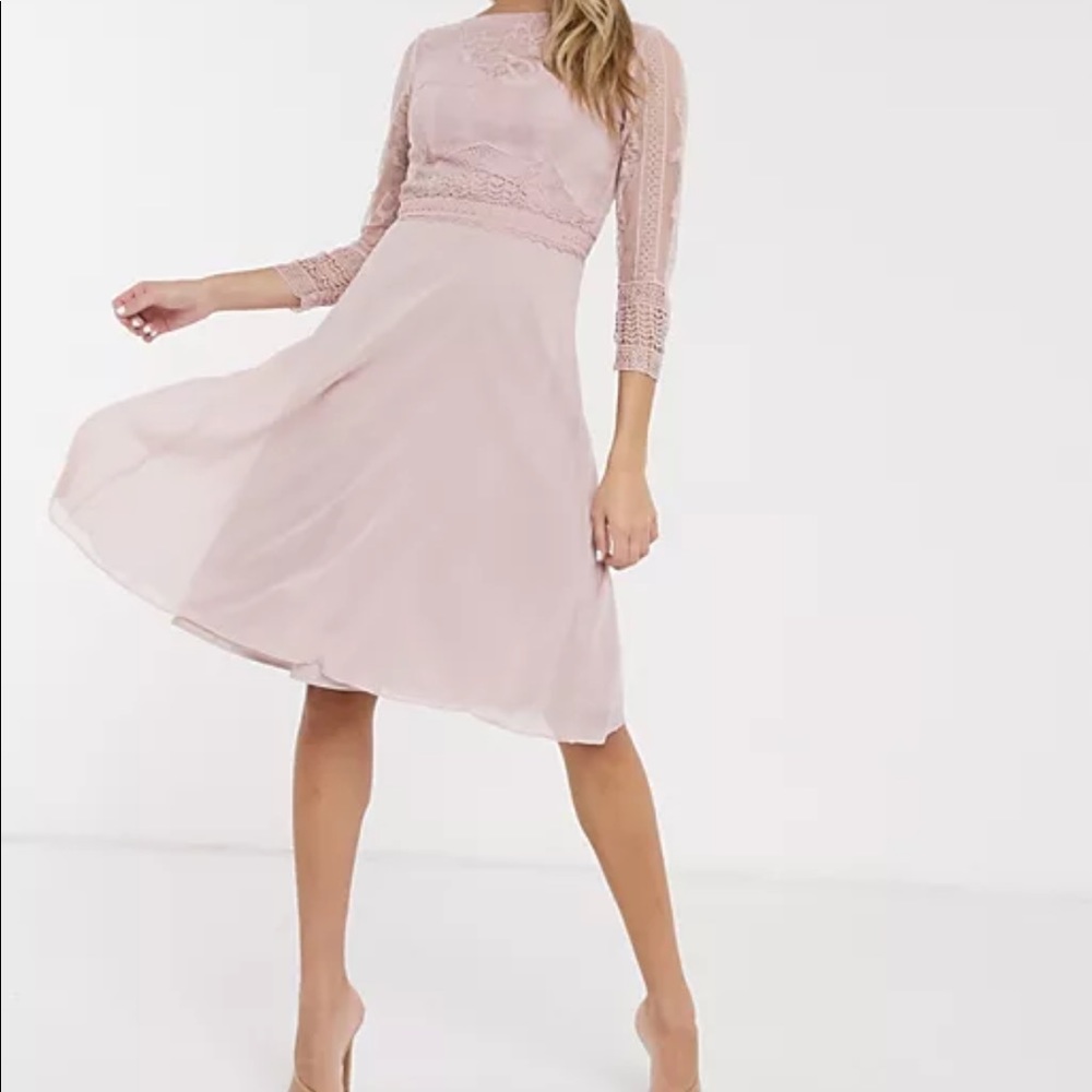 Chi Chi London Tatumm Lace Dress in Mink NWT
